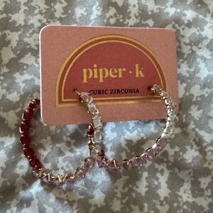 Piper Crystal Hoop Earrings in Pink and Red